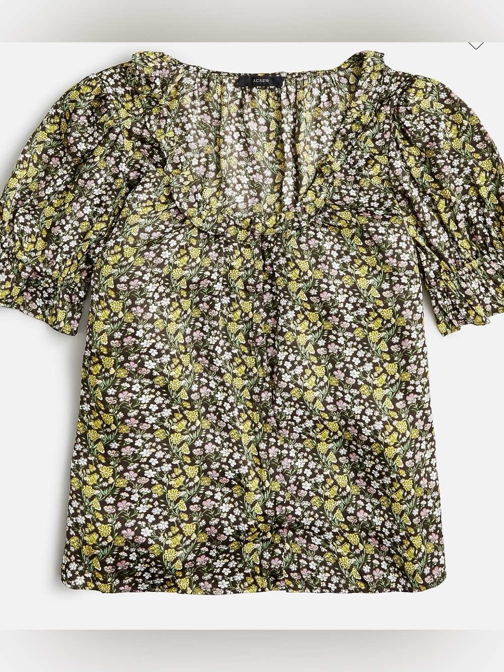 J. Crew Ruffle featherweight satin scoopneck top in floral stripe